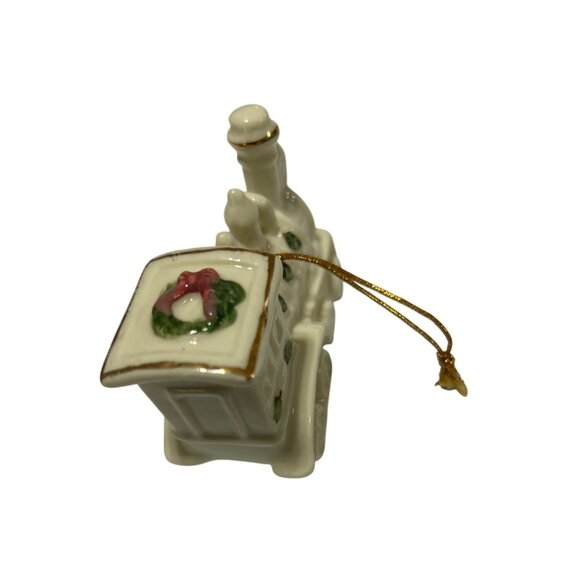 Vintage Ceramic Train Christmas Ornaments Set Of 2 With Gold Accents & Festive W - Picture 5 of 5